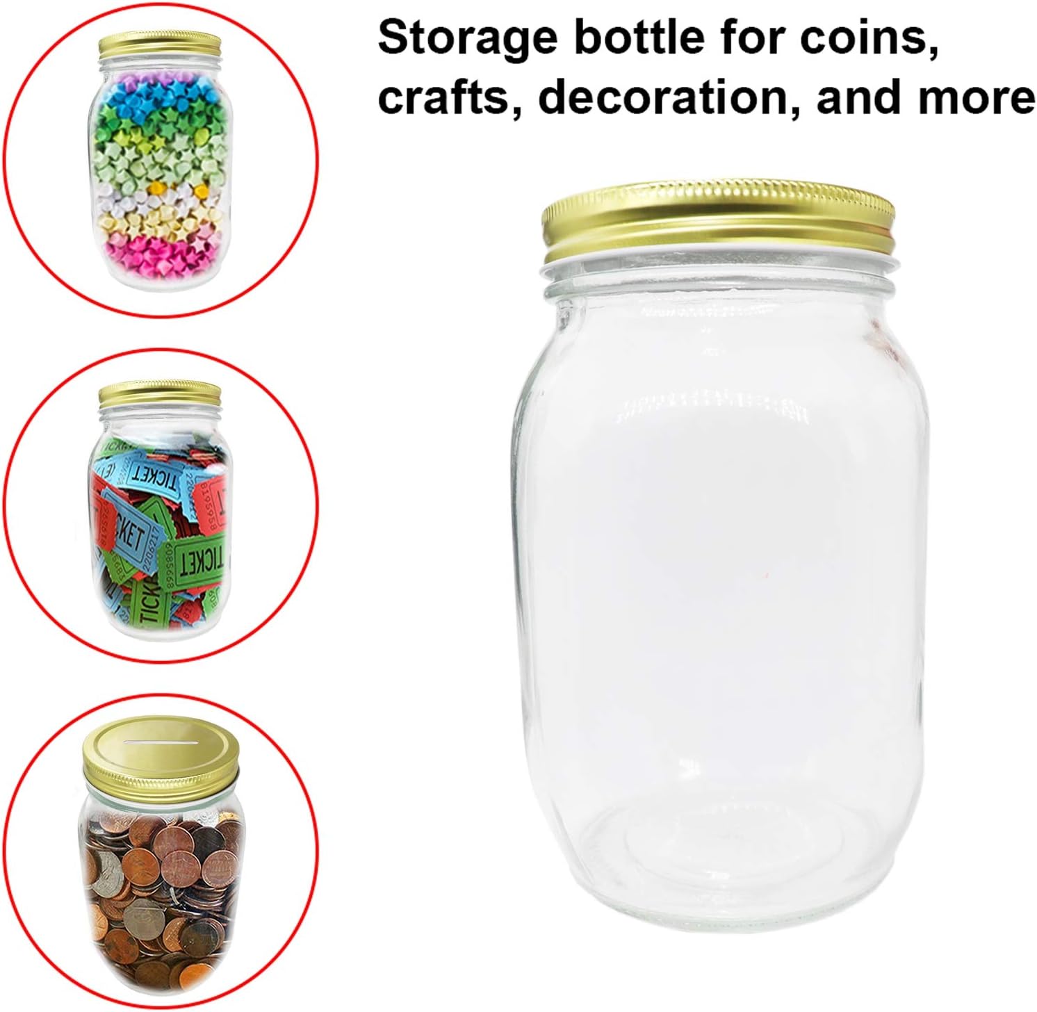 Clear Glass Piggy Bank with Gold Slotted Lid, Well Sized Coin Bank, Two Placement Methods Money Tip Coin Jar for Adults Teens Kids Girls Boys, L