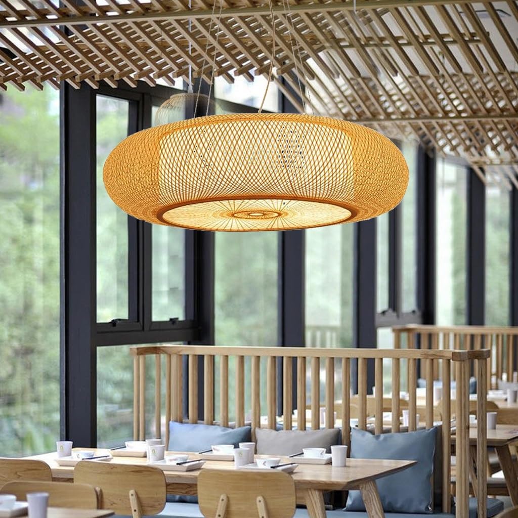 DOCJX E27 Bamboo Pendant Light Retro Ceiling Light Natural Bamboo Chandelier Rattan Lampshade Hanging Lamp Hand-Woven Restaurant Living Room Bedroom Office Decorative Lighting (Size : 60CM)