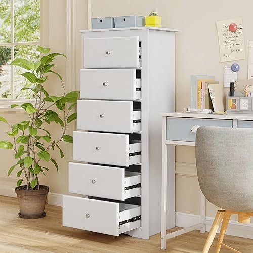 Miniatura 8 de Giantex Cómoda de 6 cajones para dormitorio, cómoda de madera con tiradores de metal y gran capacidad, 16" P x 23" A x 53.5" A, organizador de ropa,