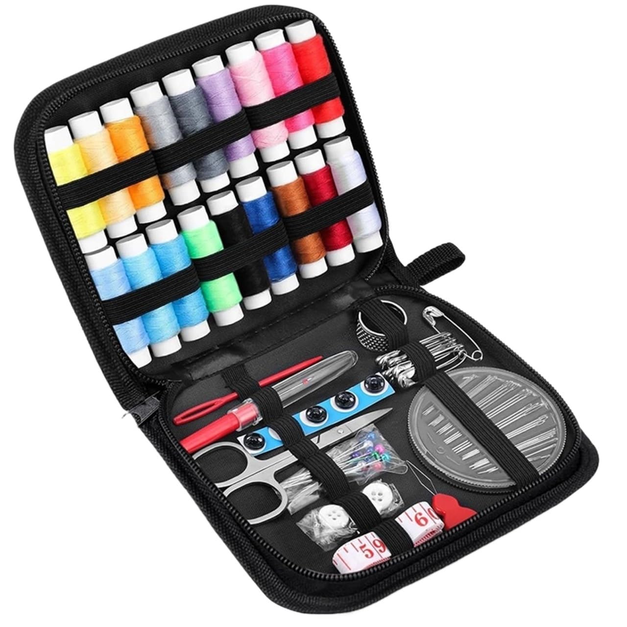 Kit de costura con suministros de costura y accesorios, hilos de 24 colores, kit de aguja e hilo para arreglos pequeños, kit de costura Basi (A)