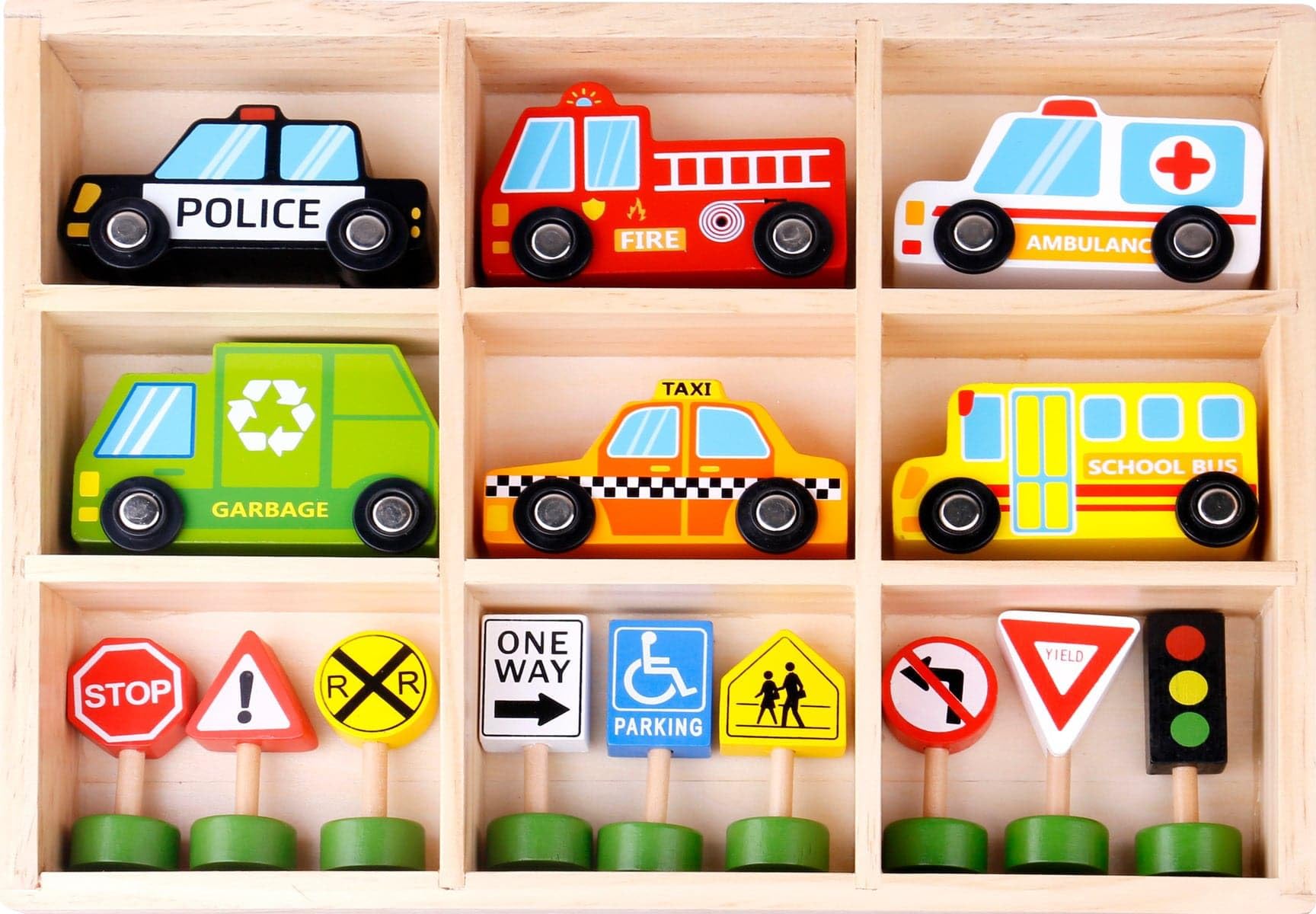 Kit de Carrinhos e Placas de Trânsito Madeira TKF050 Tooky Toy