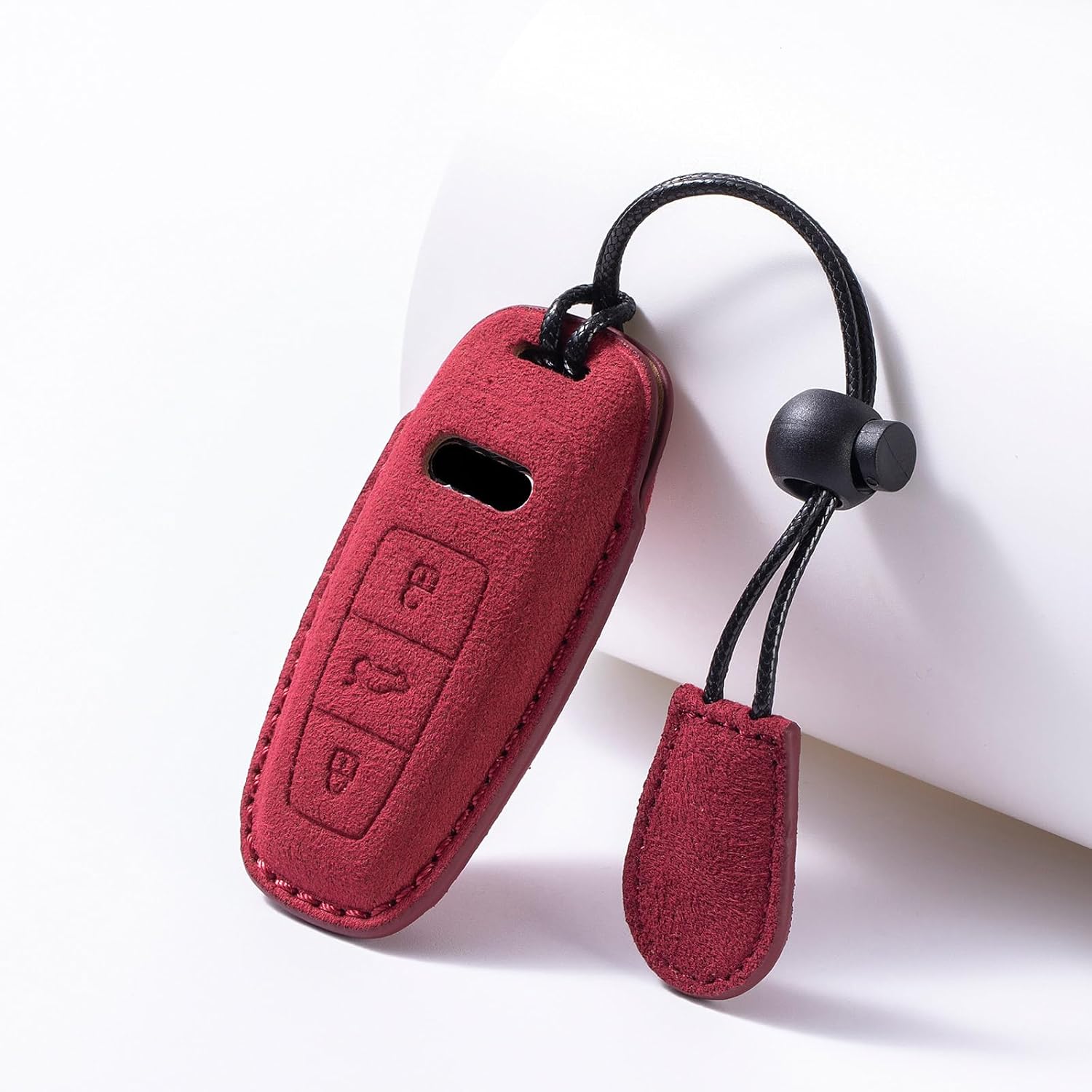 for Audi Key Fob Cover,Suede Genuine Leather Key Case Protector Compatible with 2019-2024 A3 A6 A7 E-Tron A8 Q8 Keyless Smart Key Fob