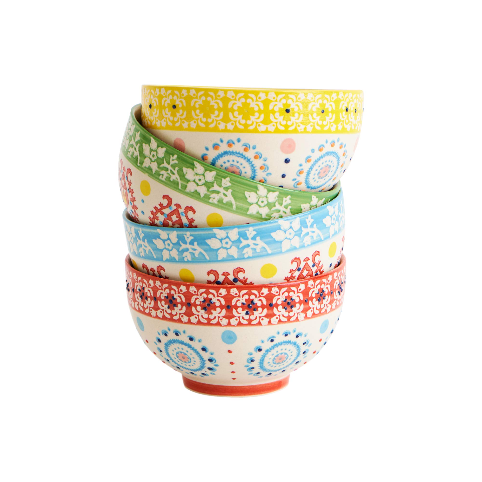 Chumbak Ceramic Unique Design & Colorful Cheer Snack Bowls (Set of 4, 10 x 10 x 6 cm)