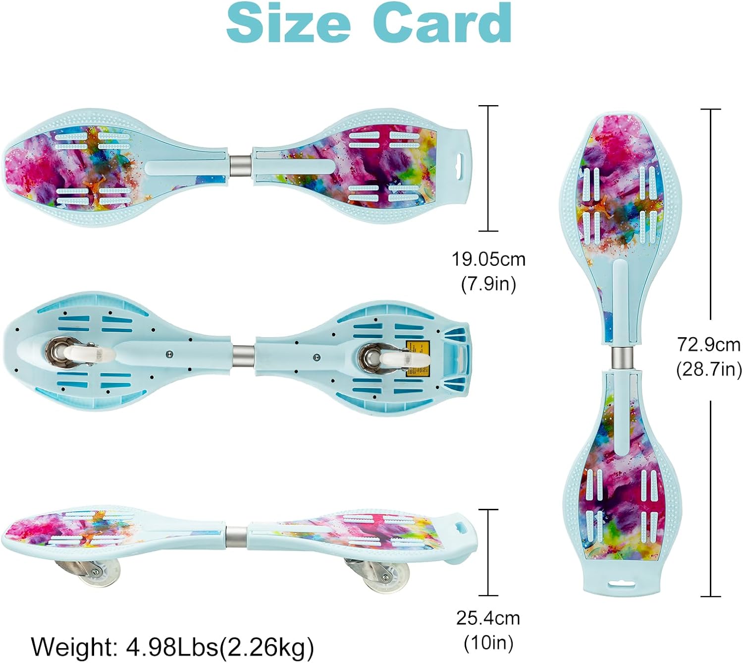 Durable Caster Skateboard with 2 Illuminated Wheels, 360 Degree Turning Skate Board, Funny Twistboard for Teens and Adults