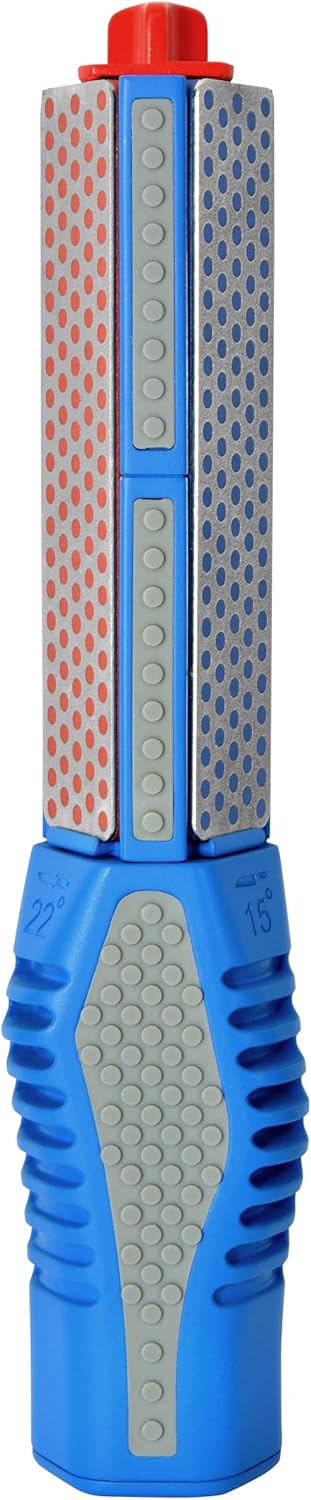 DMT Tristone Rotator Kitchen Knife Sharpener, Fine/Coarse/Extra-Fine Diamond Sharpening Stones, 15, 20 & 22° Angle Guides, Hunting Knife Sharpener with Non-Slip Handle, 8.75" L x 1.75" W x 1.5" H