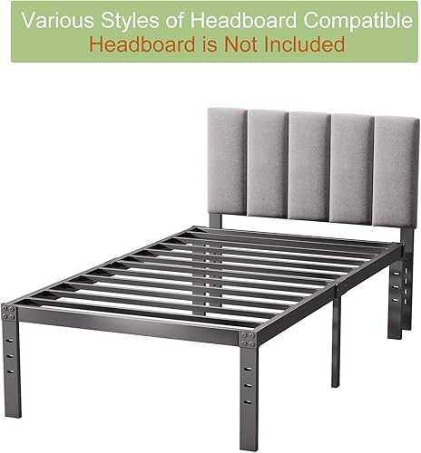 Miniatura 4 de Bastidores de cama tamaño individual, plataforma de 12 pulgadas de alto, no necesita somier, marco de metal resistente, base de colchón sin ruido,