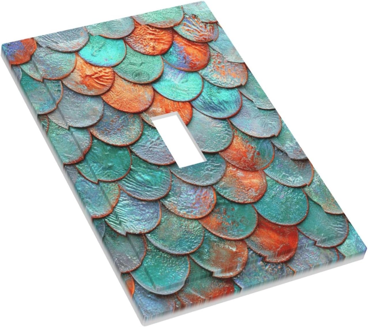 Colorful Mermaid Scales Ocean Life Sea Animal Decorative Light Switch Cover 1 Gang Single Toggle Device Electrical Faceplate Switchplates Decorator Outlet Wall Plate for Bathroom Bed Room Decor image 3