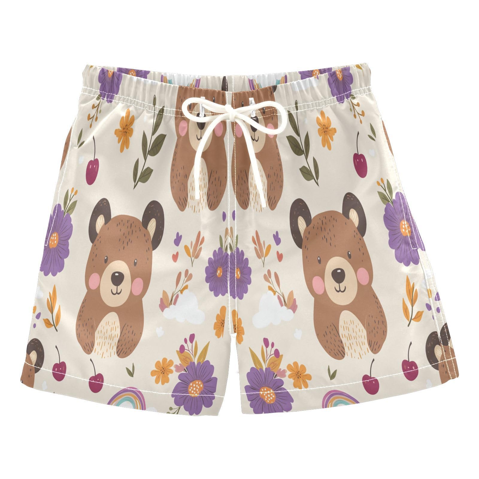 Jucciaco Boys Beach Board Shorts Bear Cherry Cartoon Flower Quick Dry Swim Trunk Swimwear for Kids