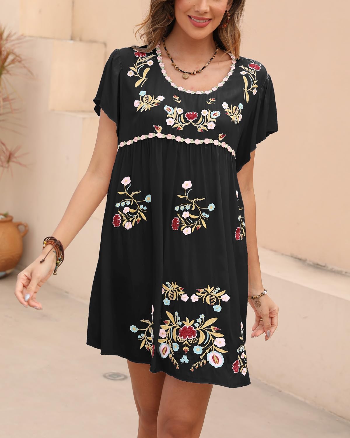 AK Mexican Embroidered Dress for Women Mini Boho Dresses - Image 3