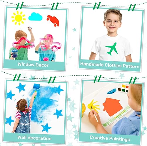 Miniatura 6 de 24 Pieces Stencils for Kids 8 Inches Drawing Stencils Chalk Stencils Large Washable Geometric and Garden Themed Primary Shape Template for Kids