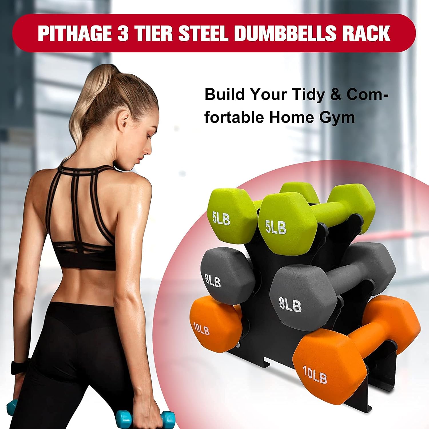 PITHAGE Steel Dumbbell Rack Compact Dumbbell Bracket Free Weight Stand for Home Gym Black : Sports & Outdoors