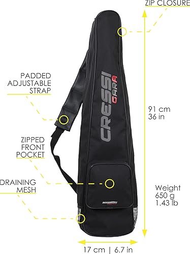 Miniatura 3 de Cressi Bolsa espaciosa para aletas de buceo Material resistente fuerte Bolsillo frontal Correa de hombro ajustable Cierre de cremallera