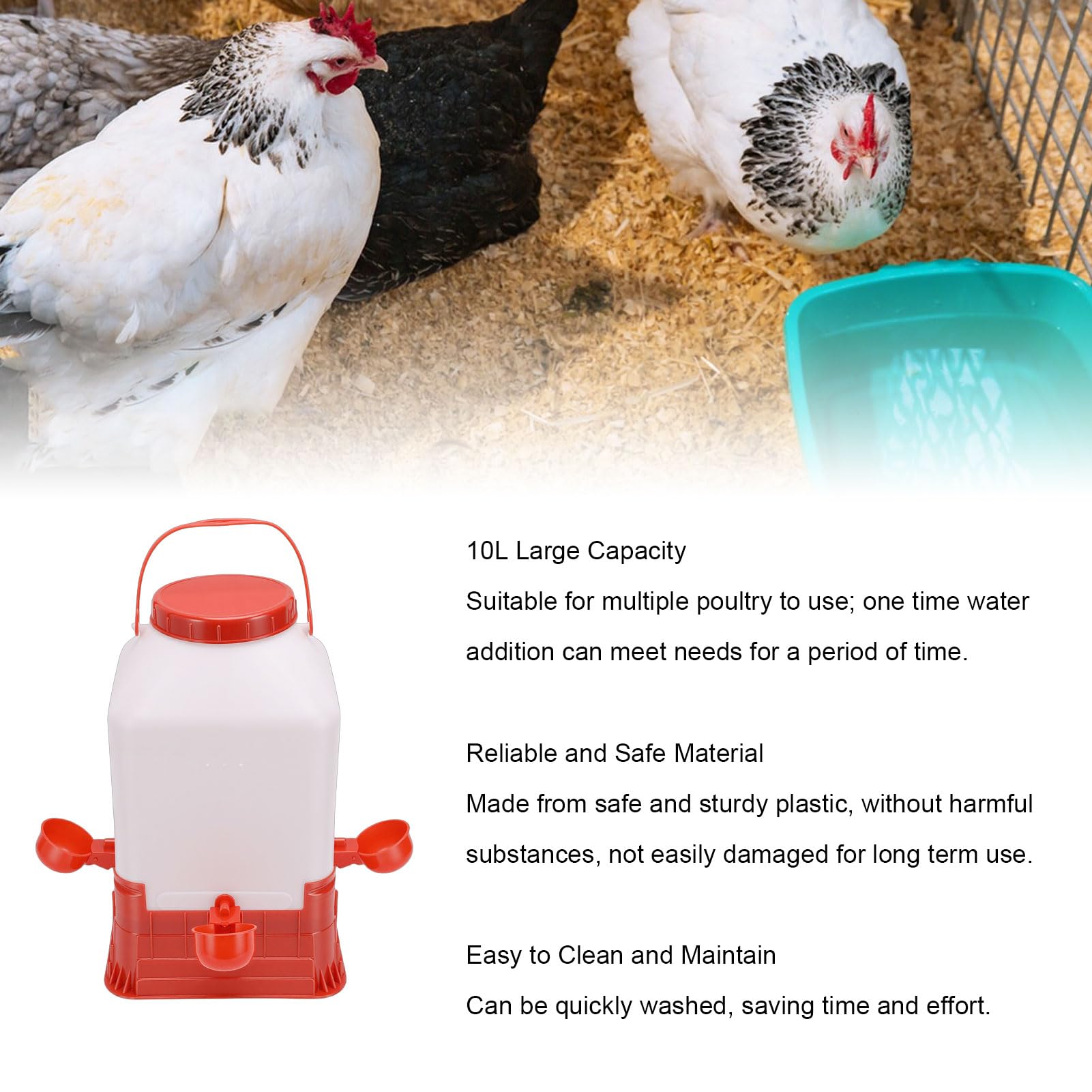 Bebedero para aves de corral de 10 litros |Gran Capacidad para Pollos/Patos