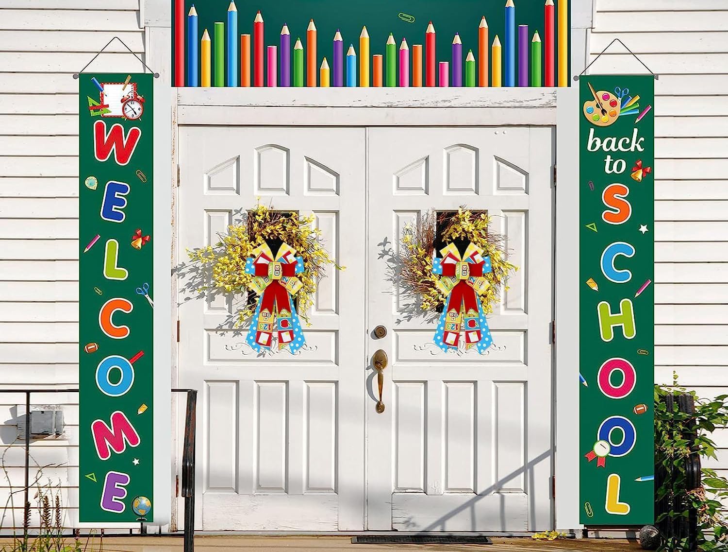 Hying Large Welcome Back to School Bows for Wreath, School Themed Wreath Bows Blue Red Burlap Bow Book Apple School Bus Craft Bow Holiday Classroom Bows for Door Wall Back to School Decorations