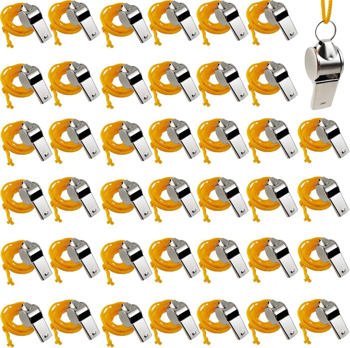 42PCS Whistle, Stainless Steel Sports Whistles with Lanyard, Loud Crisp Sound Whistles Great for Coaches, Referees, and Officials