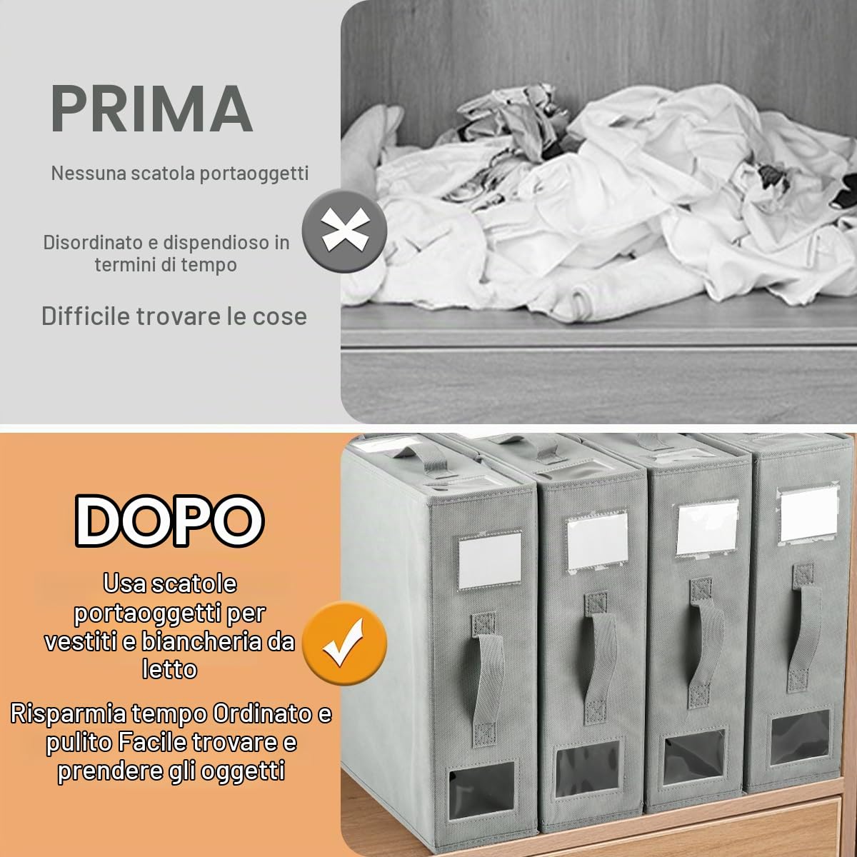 6Pezzi Scatole Sotto Letto Contenitore, Pieghevole Contenitori Sottoletto, Scatole con Finestra Frontale Trasparente & Cerniera, Organizer Sottoletto, per Lenzuola,Copripiumini, Vestiti -Grigio