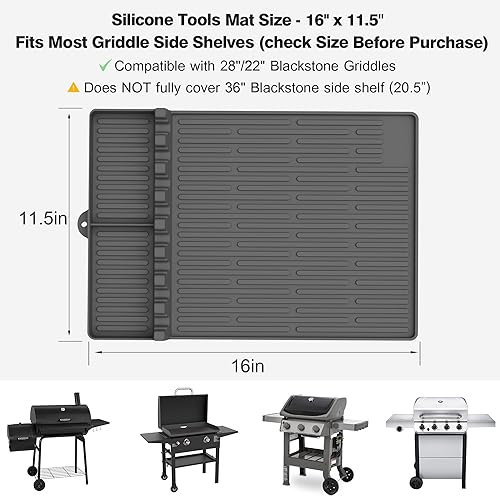Miniatura 4 de Blackstone - Alfombrilla de silicona para herramientas de parrilla de silicona grande con almohadilla de goteo, accesorios para parrilla de