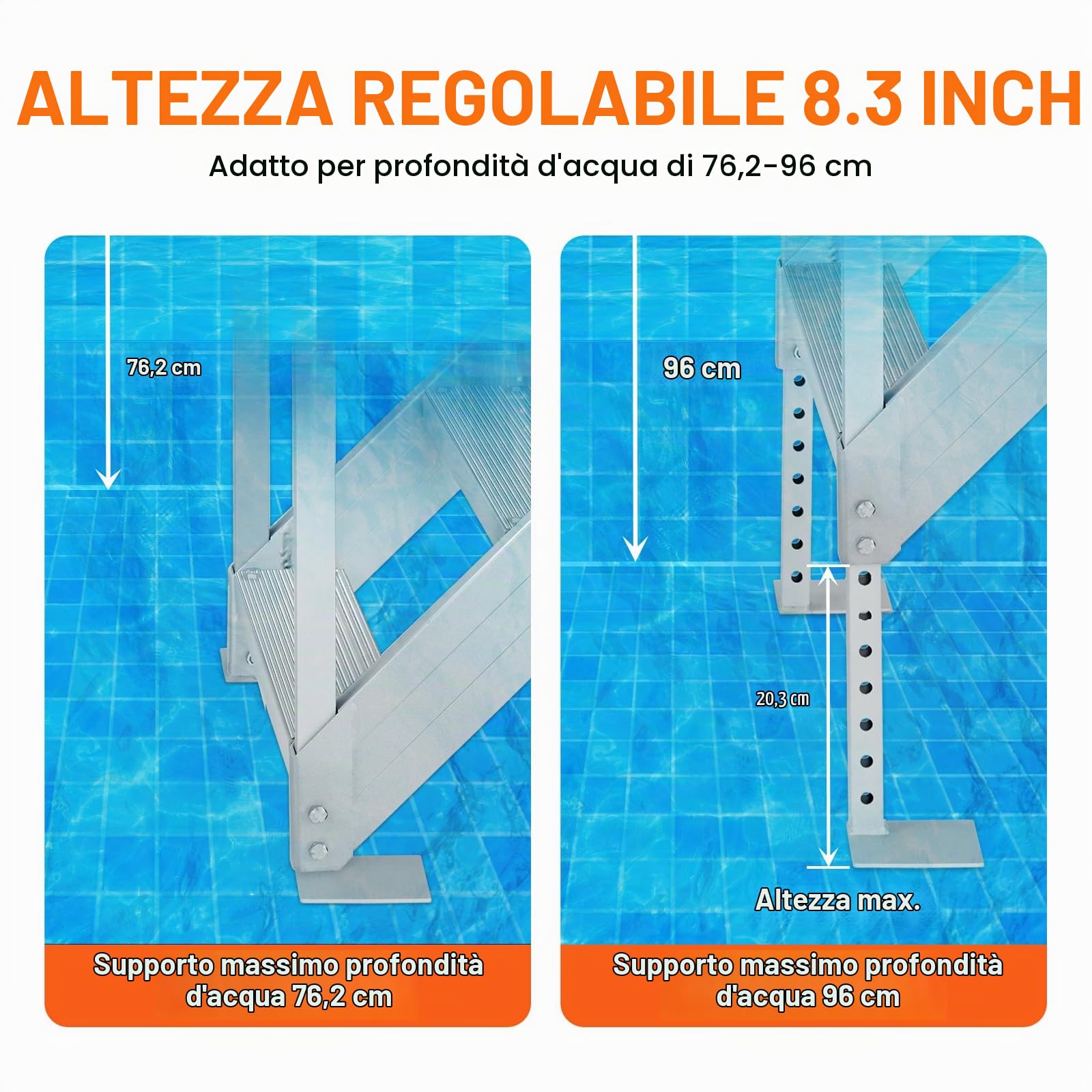 VEVOR Scaletta per Pontile Altezza Regolabile 75-96 cm, Scaletta per Pontone Barca 4 Gradini Lega di Alluminio Portata Circa 226 kg con Corrimano Scaletta Antiscivolo Scala per Imbarco Barca Piscina