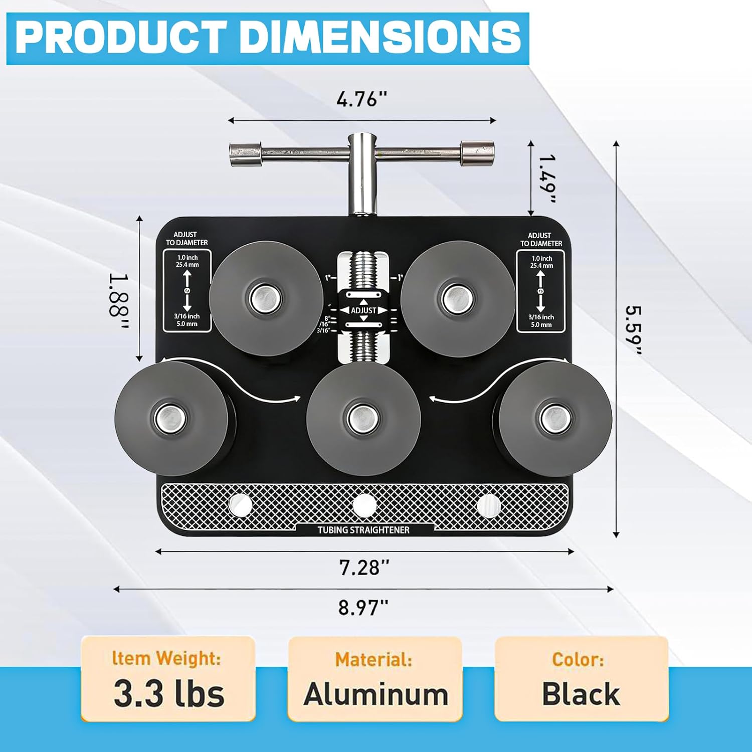 Tubing Straightener, Brake Line Tubing Adjustable Straightening Tool, Tube Straightener Tool for 3/16"-1.0" Diameter Wire Straightener for Copper, Aluminum, Steel Pipe, Bent Tubes, Fuel Lines