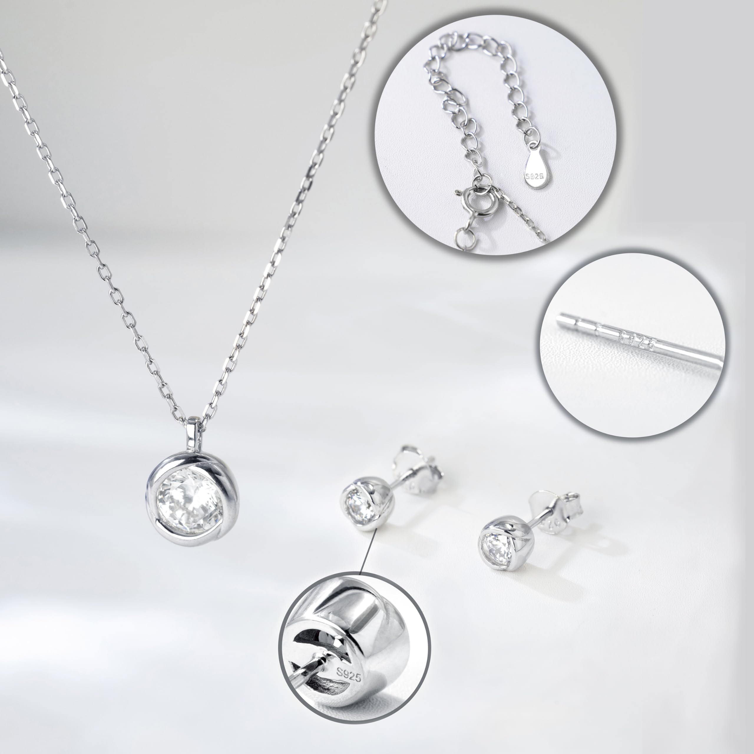 immobird Conjunto Joyas Mujer Plata de ley 925 de Rosas con Piedra Natal