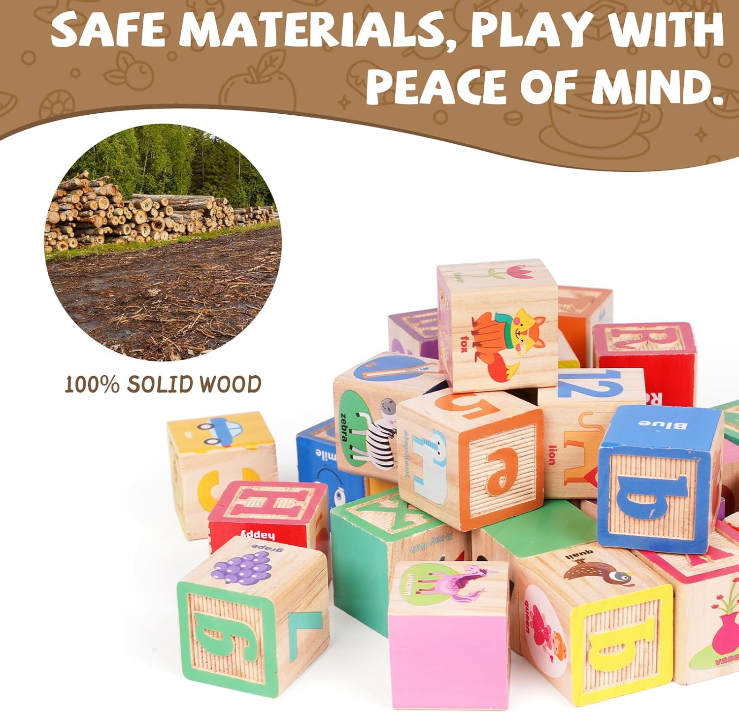 Wooden ABC Building Blocks for Toddlers,30 PCS Montessori Alphabet & Number Learning Toy with Matching Cards, Preschool Educational Toy for Stacking, Counting, Sensory Play, Gifts for Kids Boys Girls