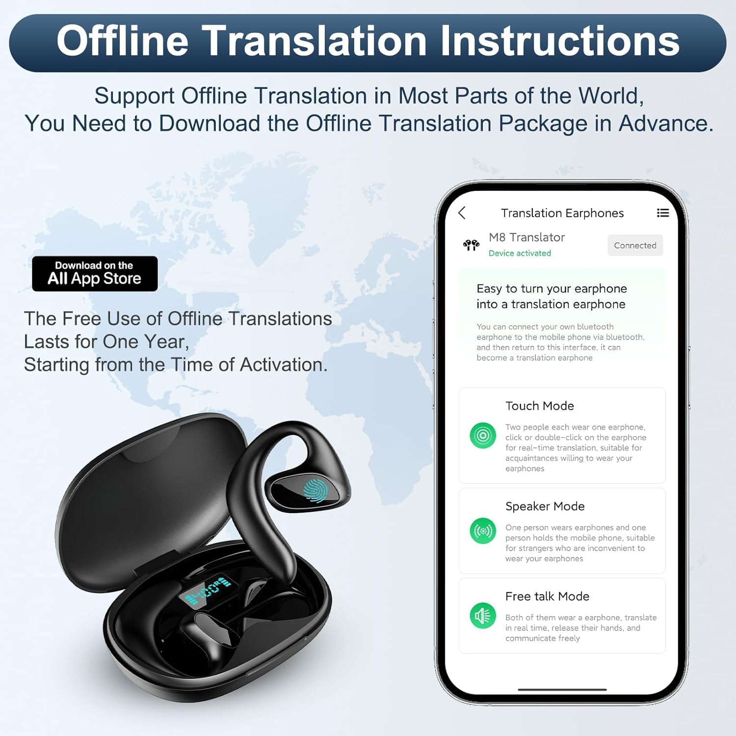 Auricolari Traduttore Linguistico, Dispositivo Traduttore Linguistico Bluetooth Con 144 Lingue Online, Traduzione Simultanea In Tempo Reale, Traduttore Vocale Per IOS E Android - Foto 8