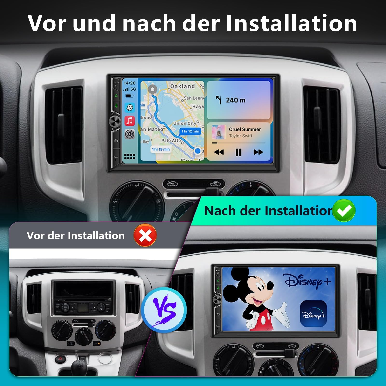 DAB+ Autoradio Android Doppel Din Radio mit Wireless Carplay Wireless Android Auto mit Bildschirm, 8 Core 4G+64G 7 Zoll Car Play Auto Radio 2Din Touch Display mit Navi, Bluetooth, GPS, WiFi, AM/FM/RDS