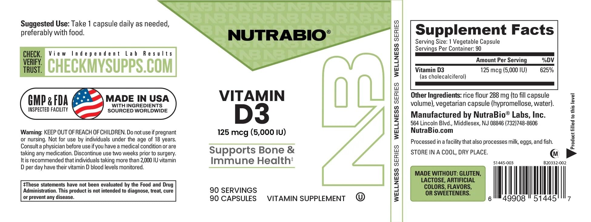 NutraBio Vitamin D (5000 IU), Immune Support - 90 Vegetable Capsules — Amazon image 3