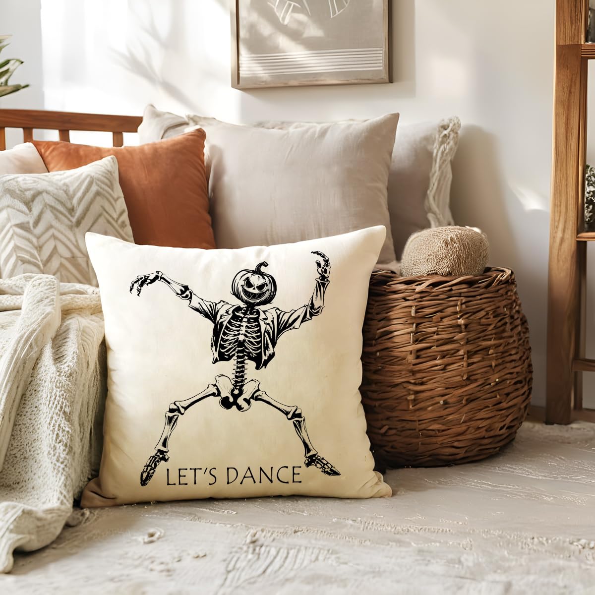 ULOVE Halloween Skeleton Pillow Covers 2-Pack - 18x18 Inch Skull & Boo Design, Farmhouse Decor For Sofa, Porch