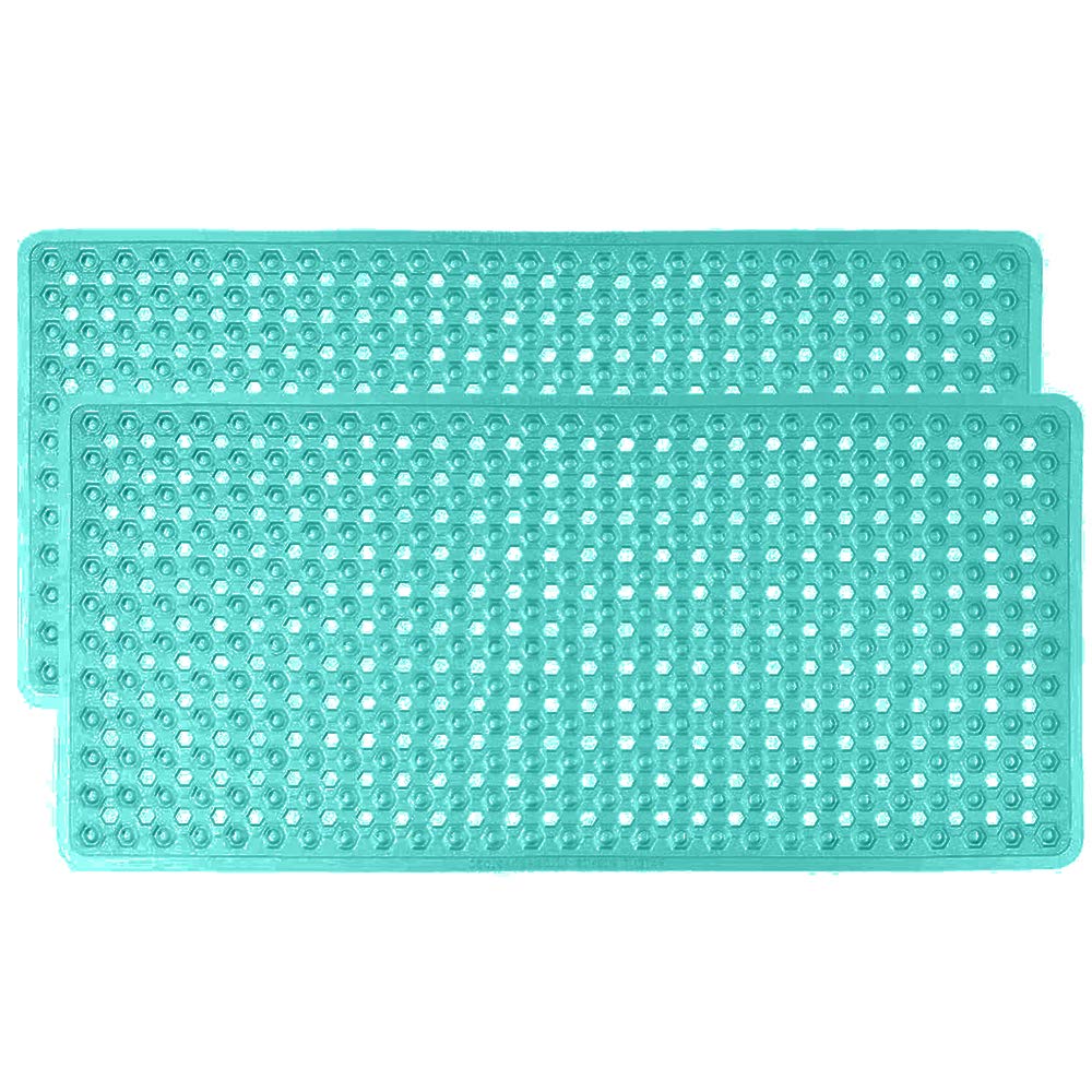 GORILLA GRIP Patented Bath Tub Shower Mat, 2 Pack, 35"x16" Washable Bathtub Floor Mats, Suction Cups and Drain Holes to Keep Tubs Clean, Turquoise