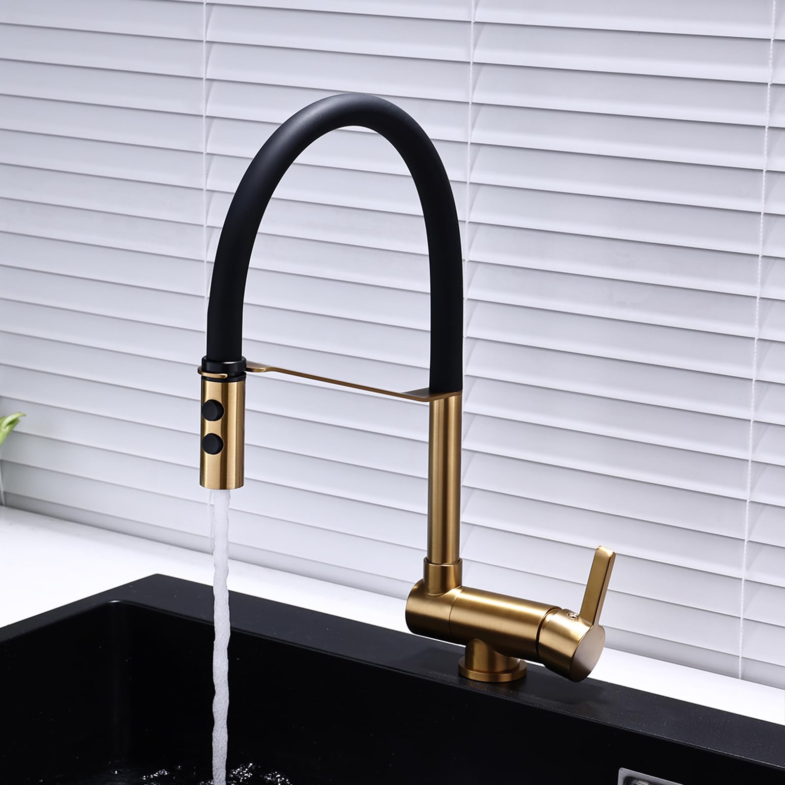 ZYCHSJXA Kitchen Pull Out Taps Folding Tap Flexi Pipes 2 Modes Brushed Gold Sink 360° Swivel Faucet