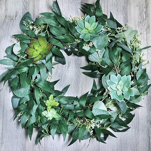 Miniatura 9 de Fake Greenery Garlands Artificial Silver Dollar Eucalyptus Garland in Grey Green and Willow Twigs Garland Intertwined Together for Rustic Wedding