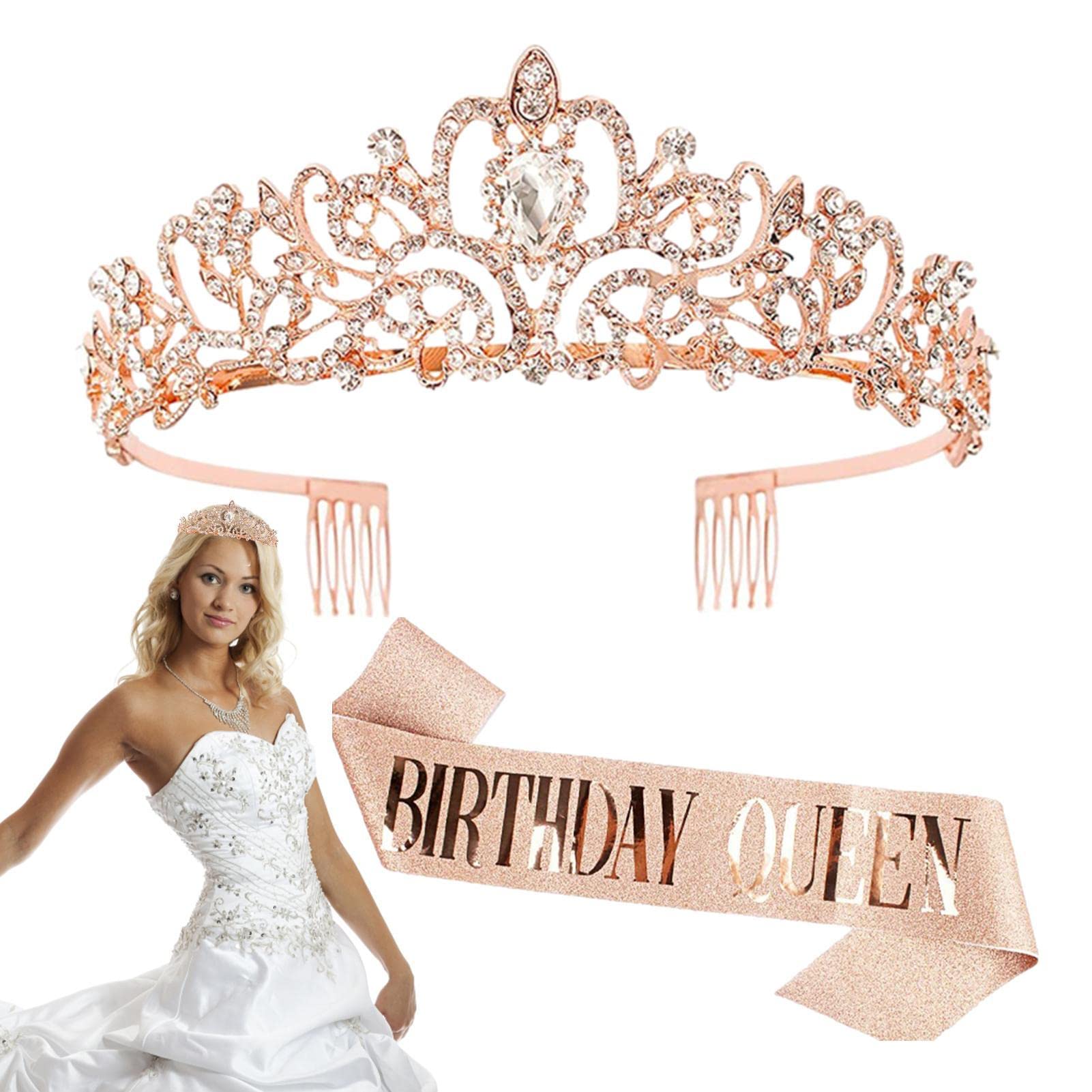 Ensemble écharpe Et Couronne Pour 10e Anniversaire - Ceinture Et Diadème Pailletés Or Rose, Décoration Fête