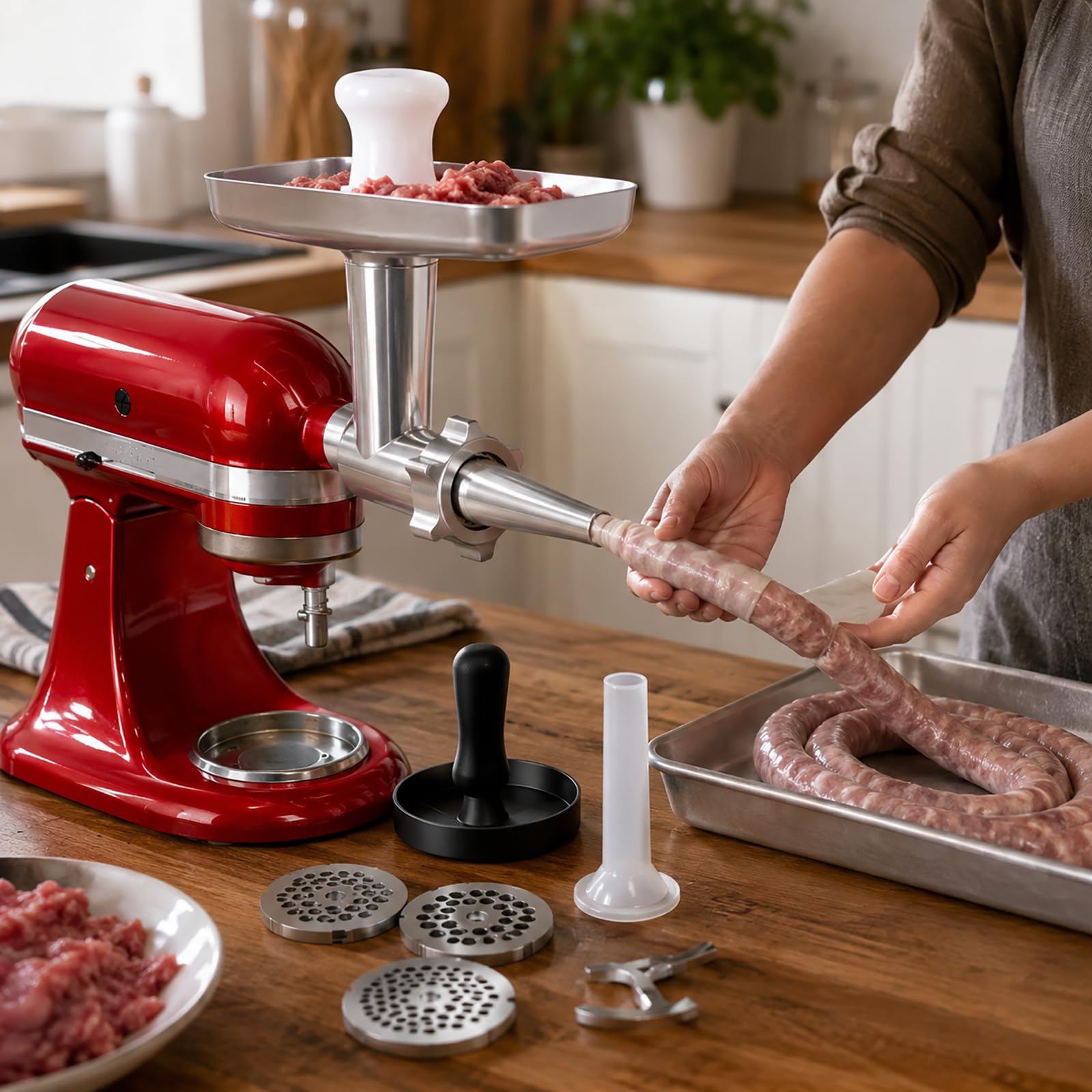 Set accessori per tritacarne e insaccatrice in metallo, accessorio da cucina per robot da cucina per la preparazione quotidiana della carne e tritare a casa Accessorio per tritacarne per mixer