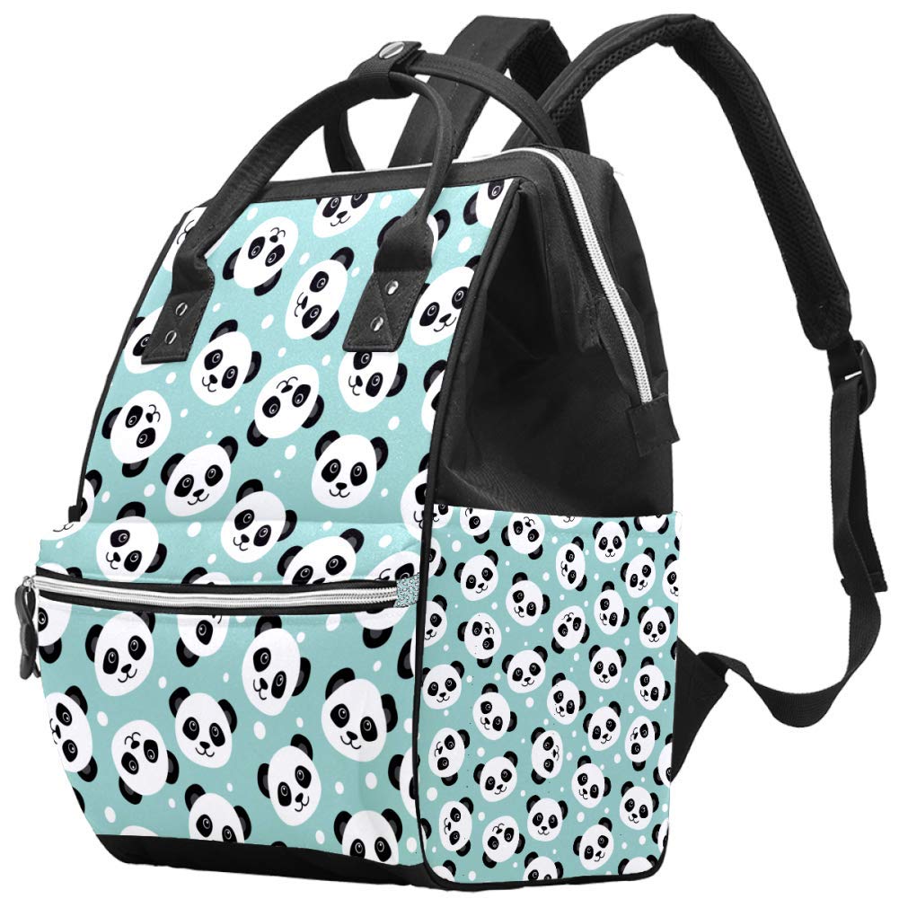 Blue Cute Panda Head Diaper Bag Backpack Large Multifunction