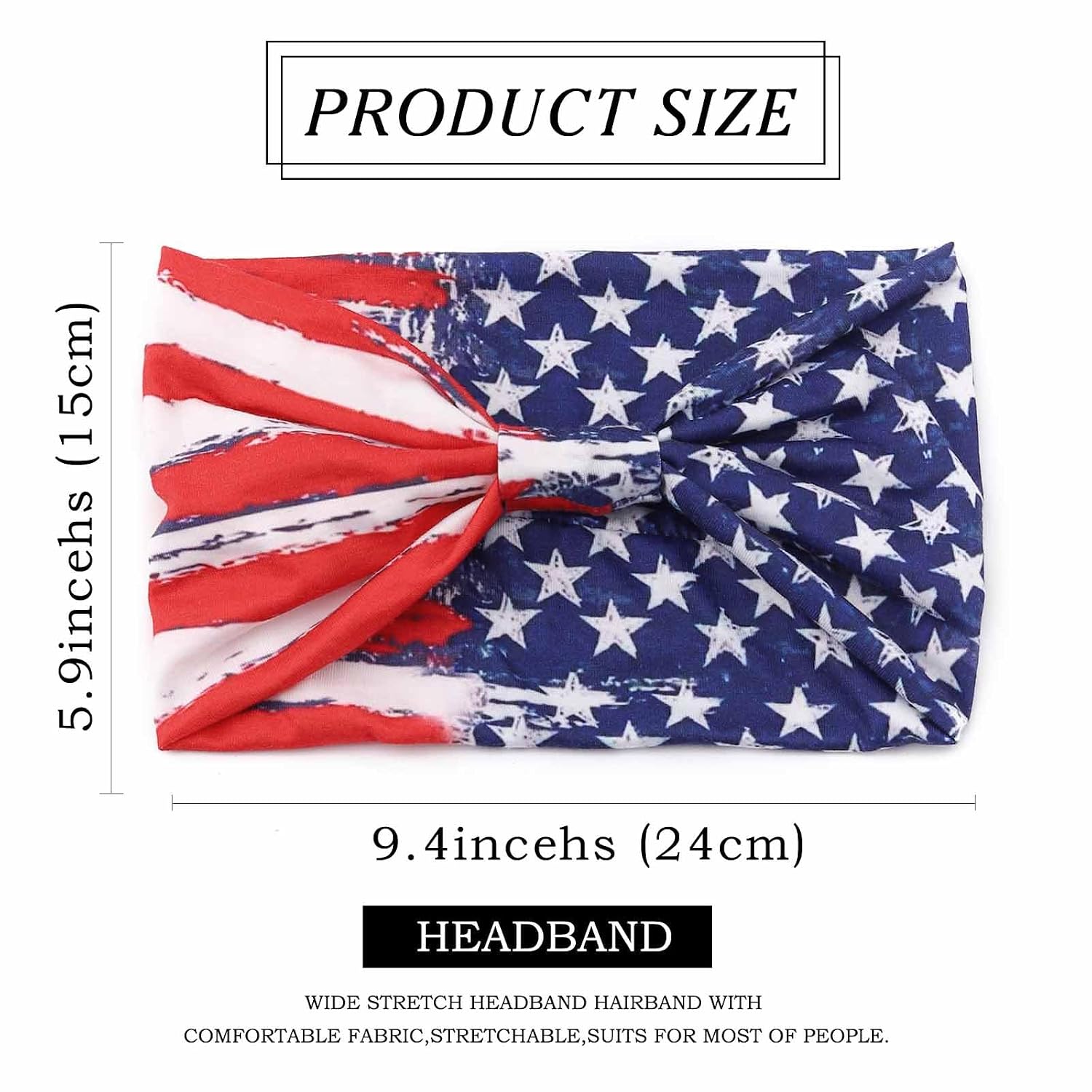Olbye 4th of July Headbands Patriotic American Flag Hairband USA Red White Blue Headband Wide Turban Knotted Head Band Stars Bandana Independence Day Hair Accessories for Women 4Pcs(USA A)