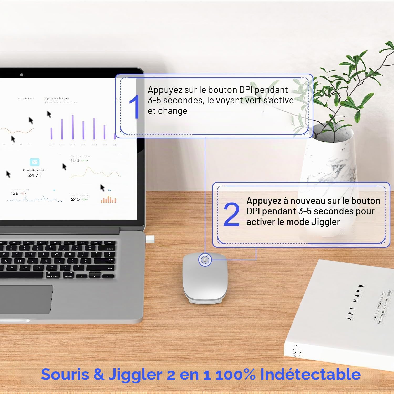 Souris Bluetooth sans Fil pour MacBook Pro/Air/Mac/iPad/Ordinateur Portable/Bureau/Mac/PC/Ordinateur/téléphone - Souris de Bureau Portable Fine et silencieuse avec Adaptateur USB-C 2,4 GHz