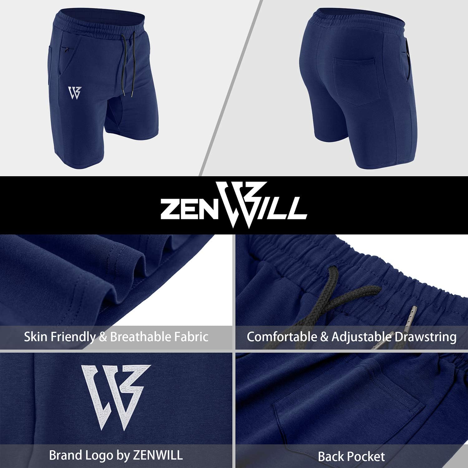 ZENWILL Mens Gym Running Shorts, Workout Athletic Bodybuilding Fitness Shorts with Zip Pockets - Image 5