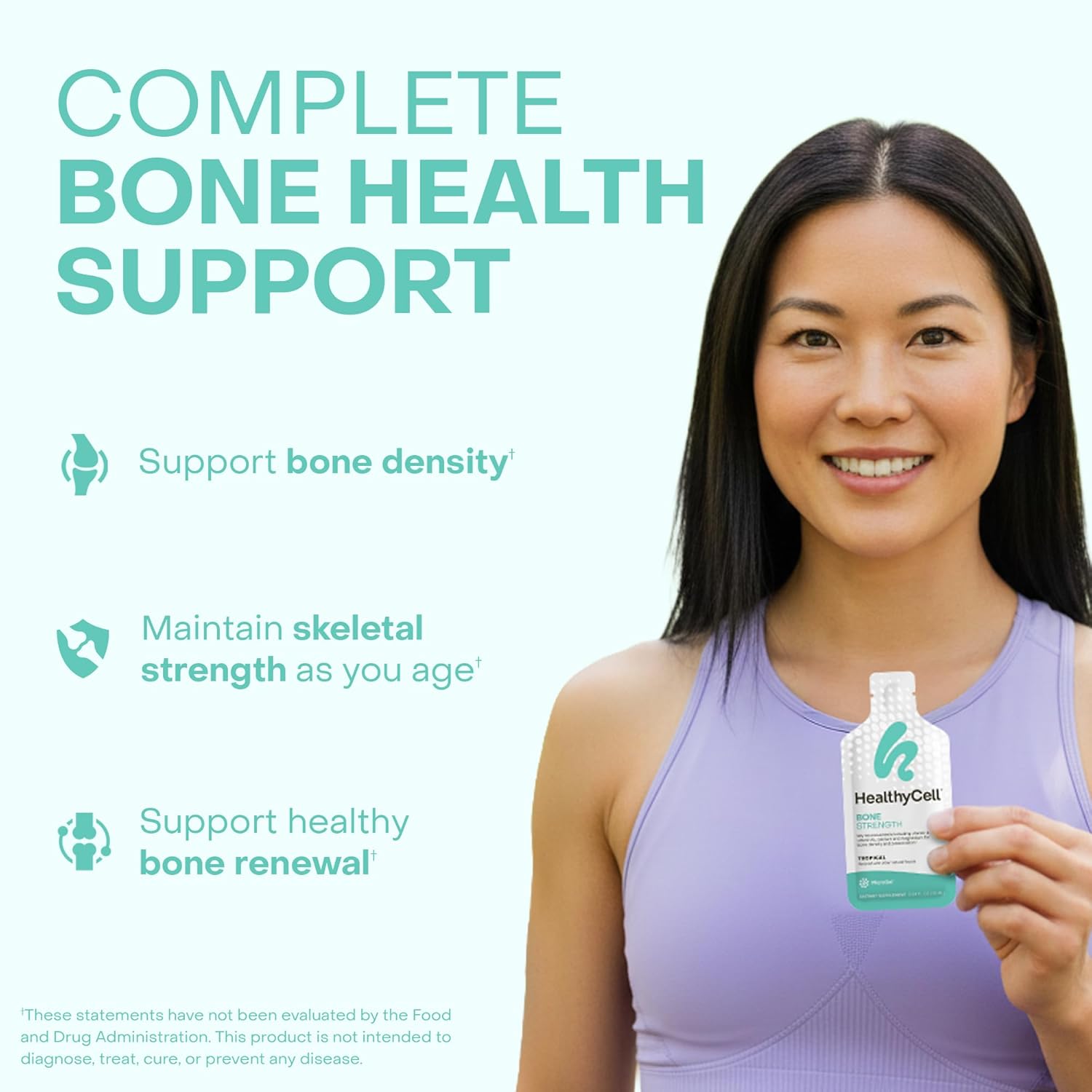 Healthycell Bone Strength Liquid Supplement - Bone Health Supplement with Calcium, Magnesium, Vitamin D3 & Vitamin K2 for Bone Density & Preservation - 30 Gel Packs, Tropical Flavored