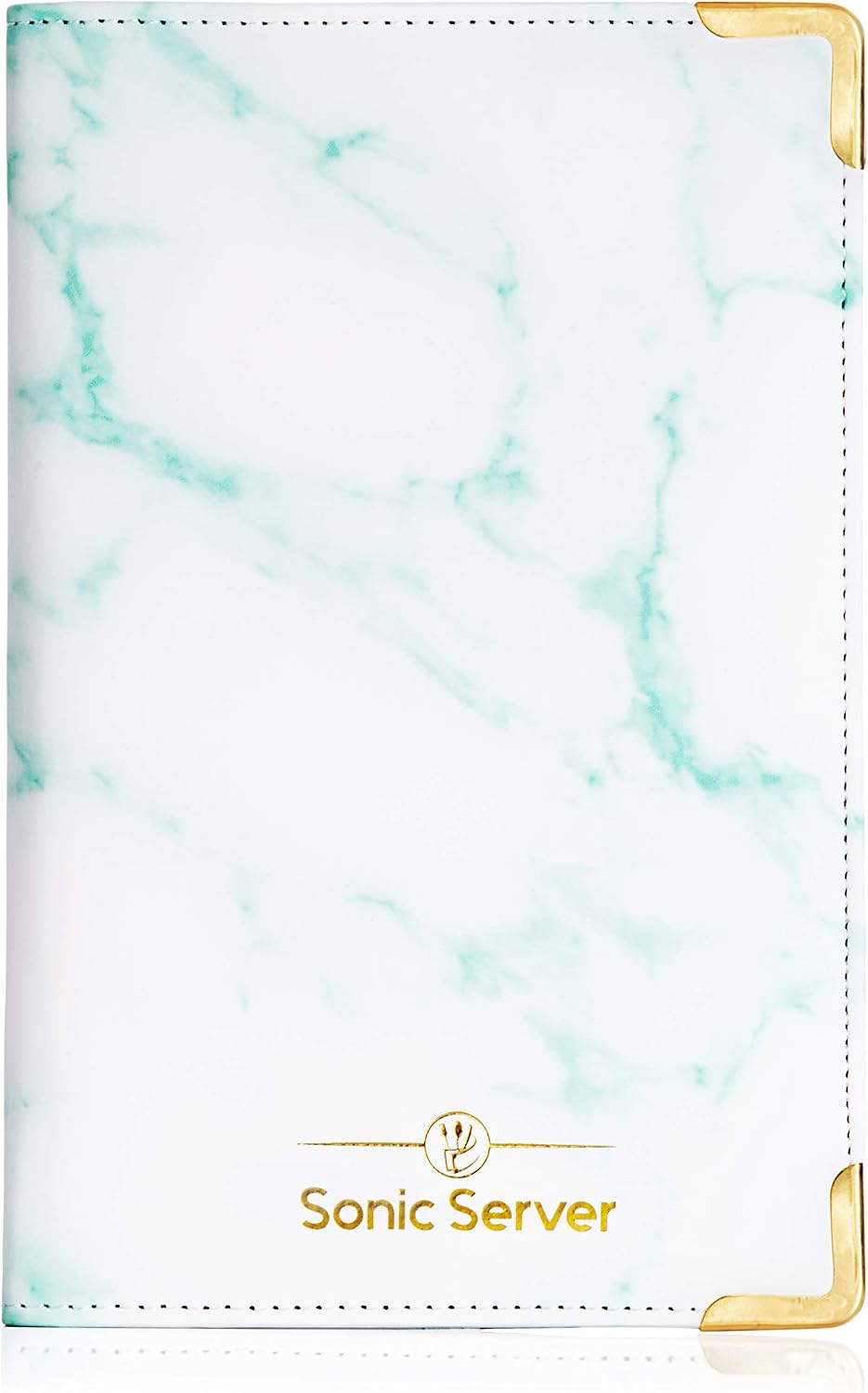 Sonic Server Marble Style Deluxe Server Book for Restaurant Waiter Waitress Waitstaff | White & Green Marble | 9 Pockets Includes Zipper Pouch with Pen Holder | Holds Guest Checks, Money, Order Pad