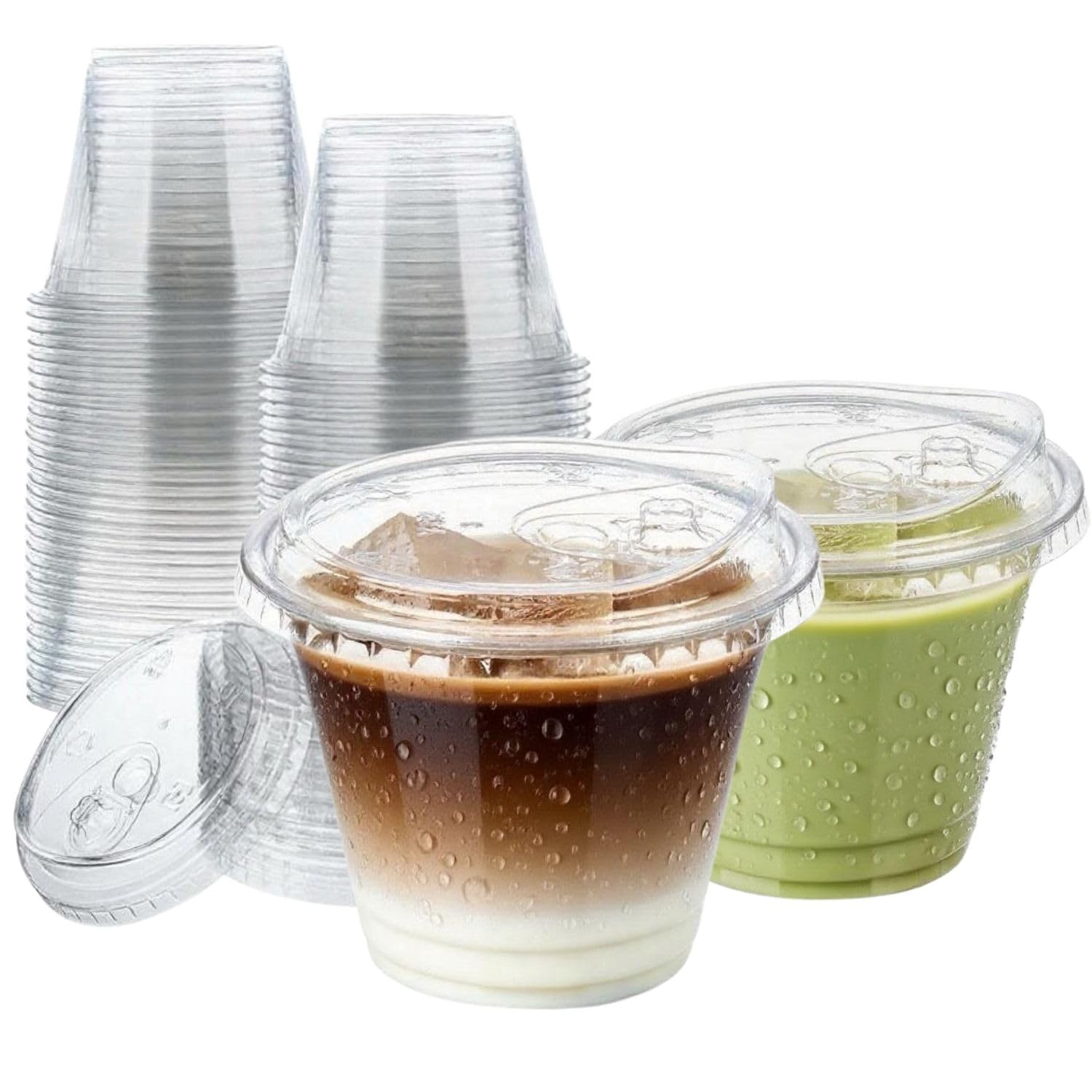 Artsotroly 25 Sets- 9 oz Clear Plastic Cups with Strawless-Sip-Lids, Disposable Cup Plastic Iced Coffee Cups for Cold Drinks, Smoothies and Juices