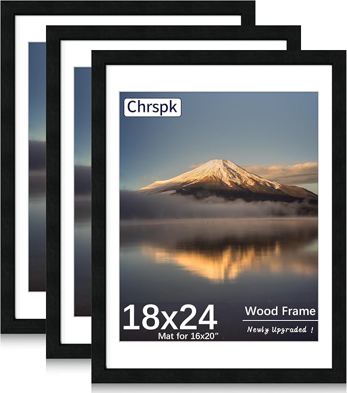 18X24 Poster Frame, Display Pictures 16X20 with Mat or 18X24 without, Wall Hanging Frames, Natural Oak, 3 Pack