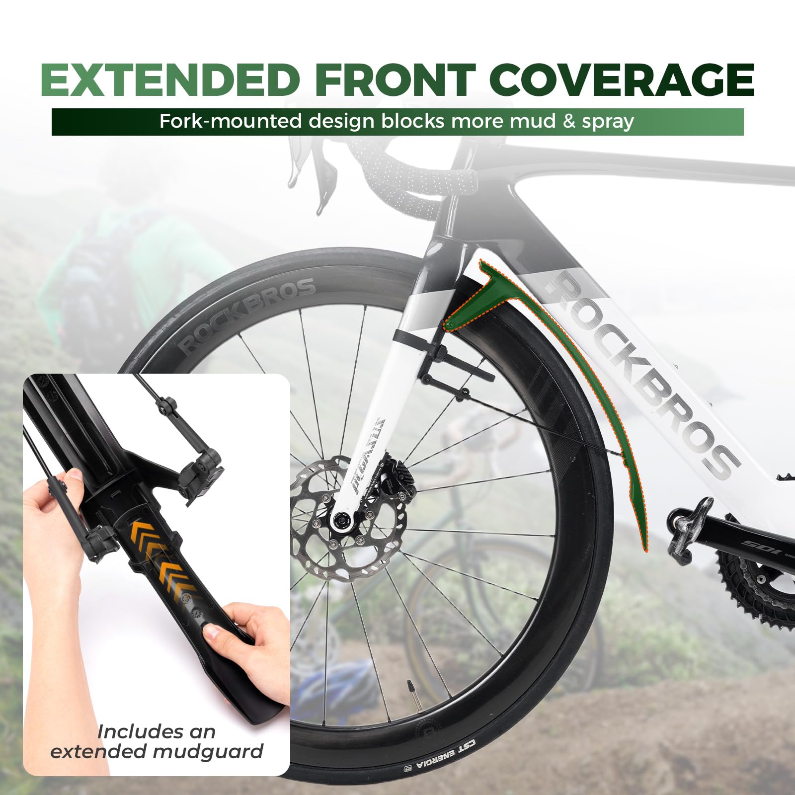 ROCKBROS Set de Garde-Boues Vélo, Protection Prolongée Ajustable, PP Robuste, Multi-Angle, Montage Rapide pour Vélo Route 700C, Gravel, Trekking et VTT 26–27,5 Pouces