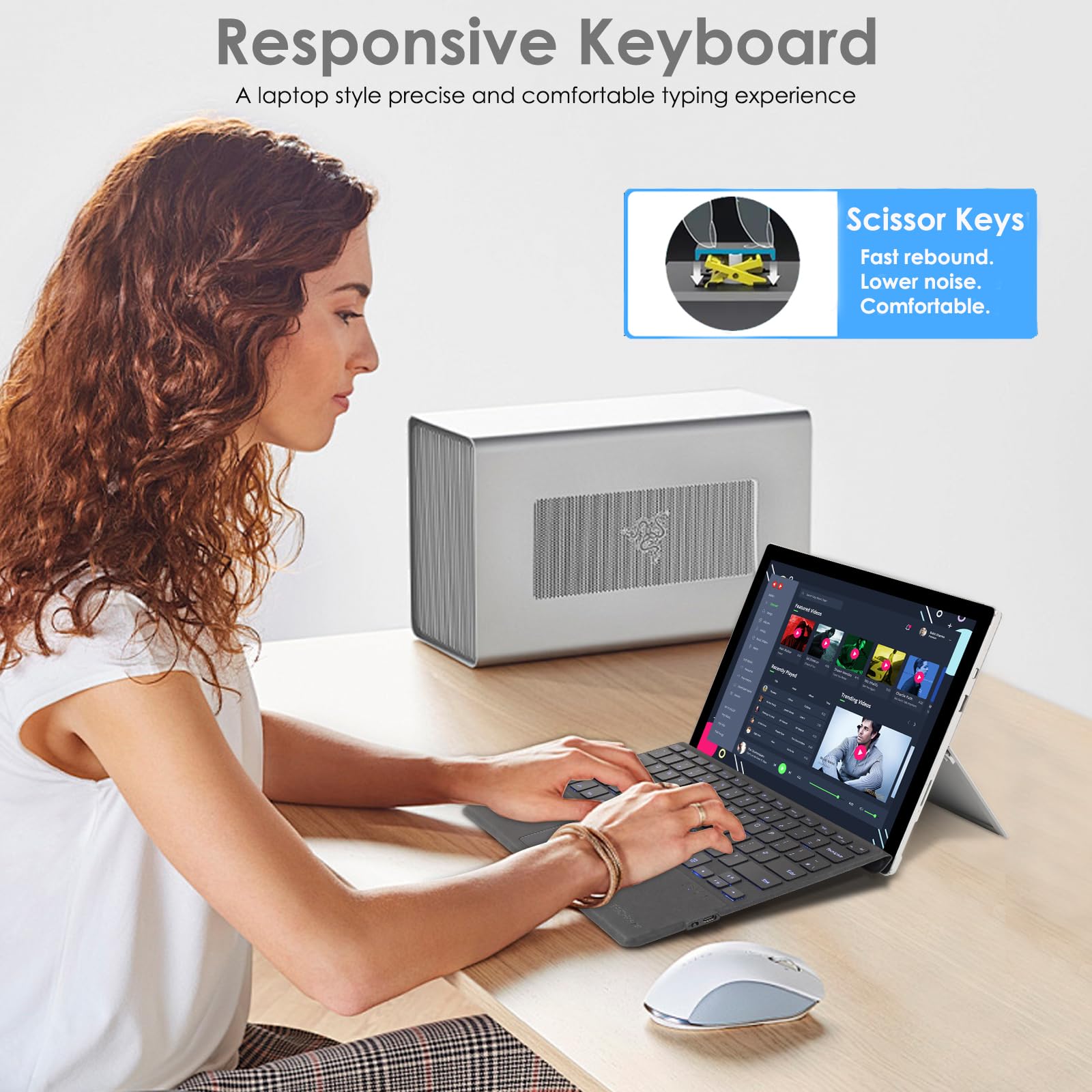 TECHGEAR Surface Pro Clavier pour Microsoft Surface Pro 11/10/9/8/X Clavier Bluetooth sans fil fin Rétroéclairage 7 couleurs Pavé tactile Multi-Touch de précision QWERTY