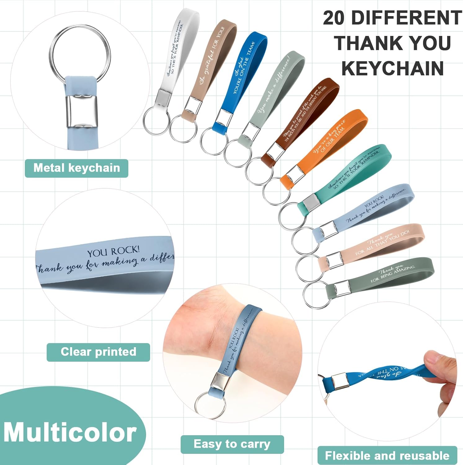 Roowest Thank You Keychain Gift Bulk Employee Appreciation Gift Inspirational Keychain for Social Worker Coworker Team Staff - Image 3