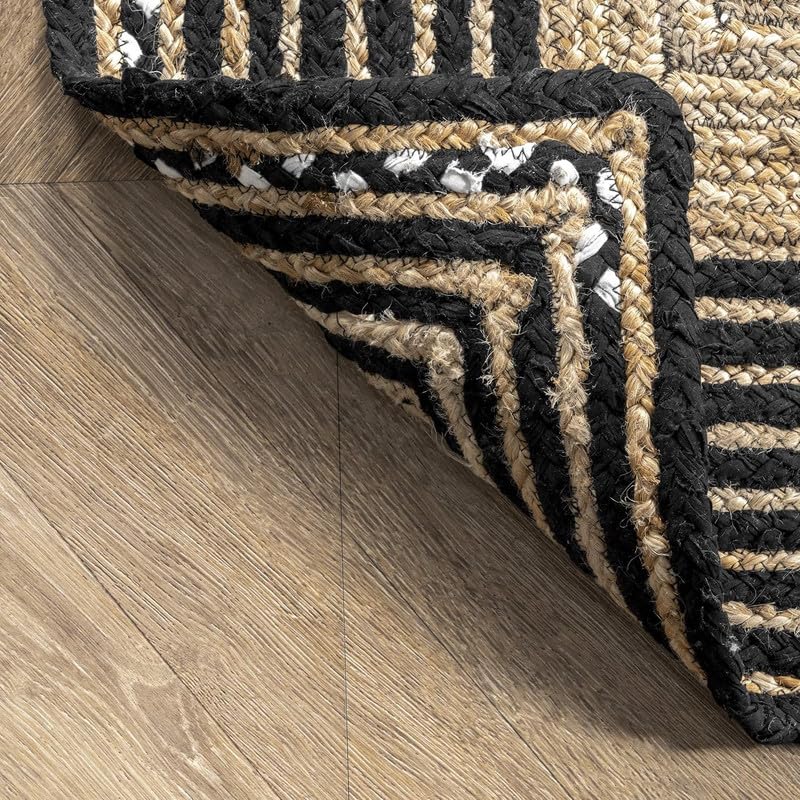Tapis rond classique en coton et jute fait à la main – Décoration rustique bohème – Durable, écologique et respectueux des animaux domestiques – Pour salon, chambre à coucher et salle à