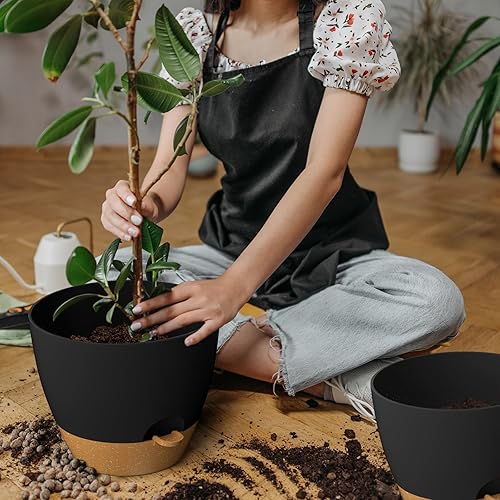 Miniatura 2 de ZMTECH Macetas de riego automático de 8910 pulgadas con borde de riego, macetas con agujeros de drenaje y platillo extraíble, macetas de plástico