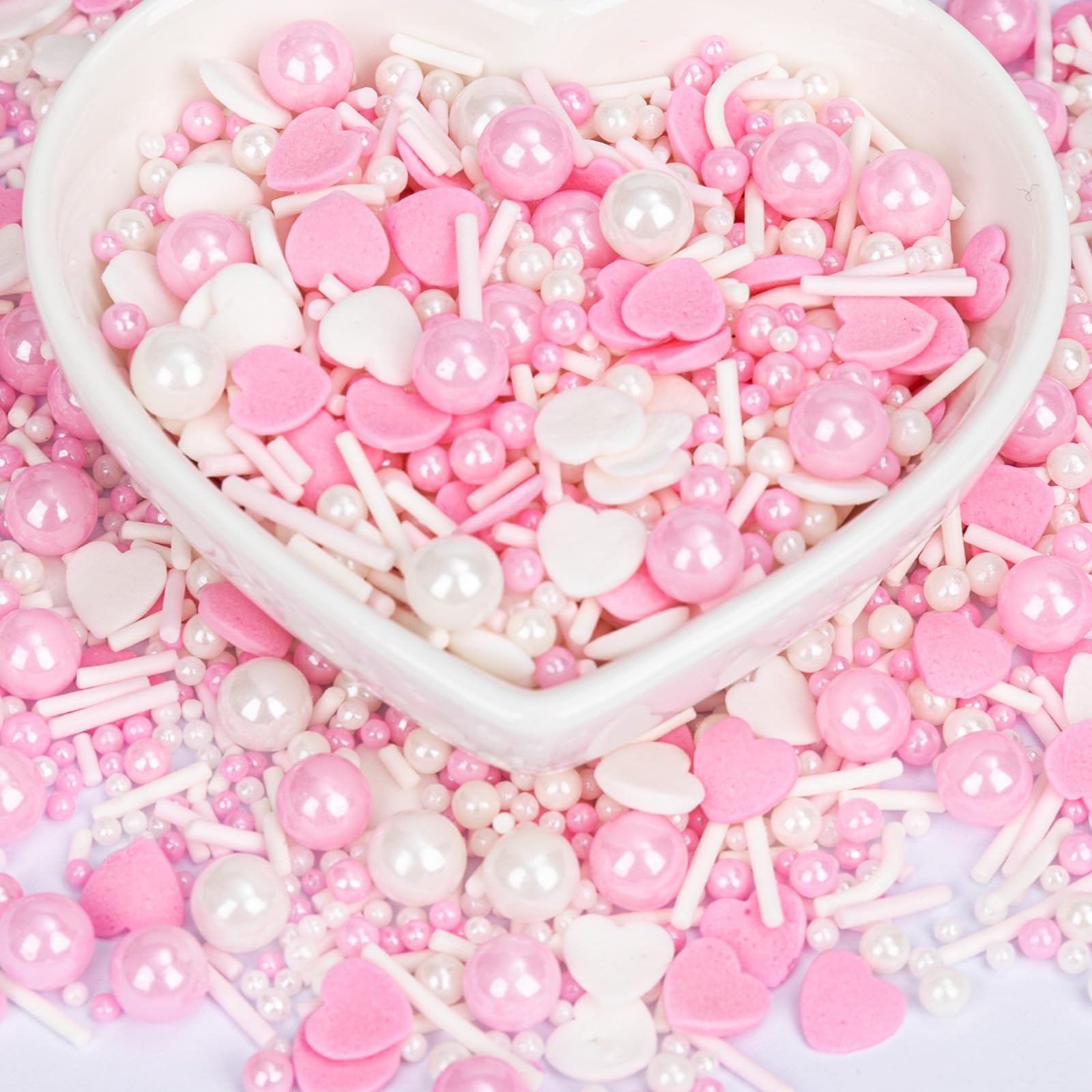 Twisweet Edible Pink Sprinkles for Cake Decorating, Pink Pearls Heart Sugar Sprinkles Mix Baking Candy, Cake Topper Cupcake Cookie Ice Cream