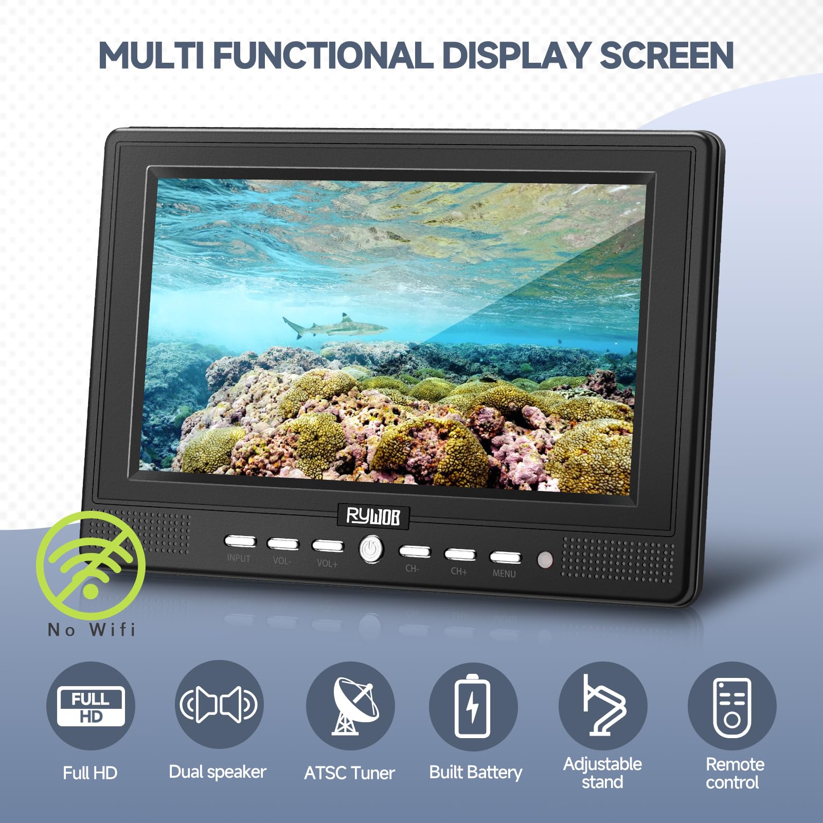 Televisor portátil pequeño de 7 pulgadas con antena, batería recargable con soporte