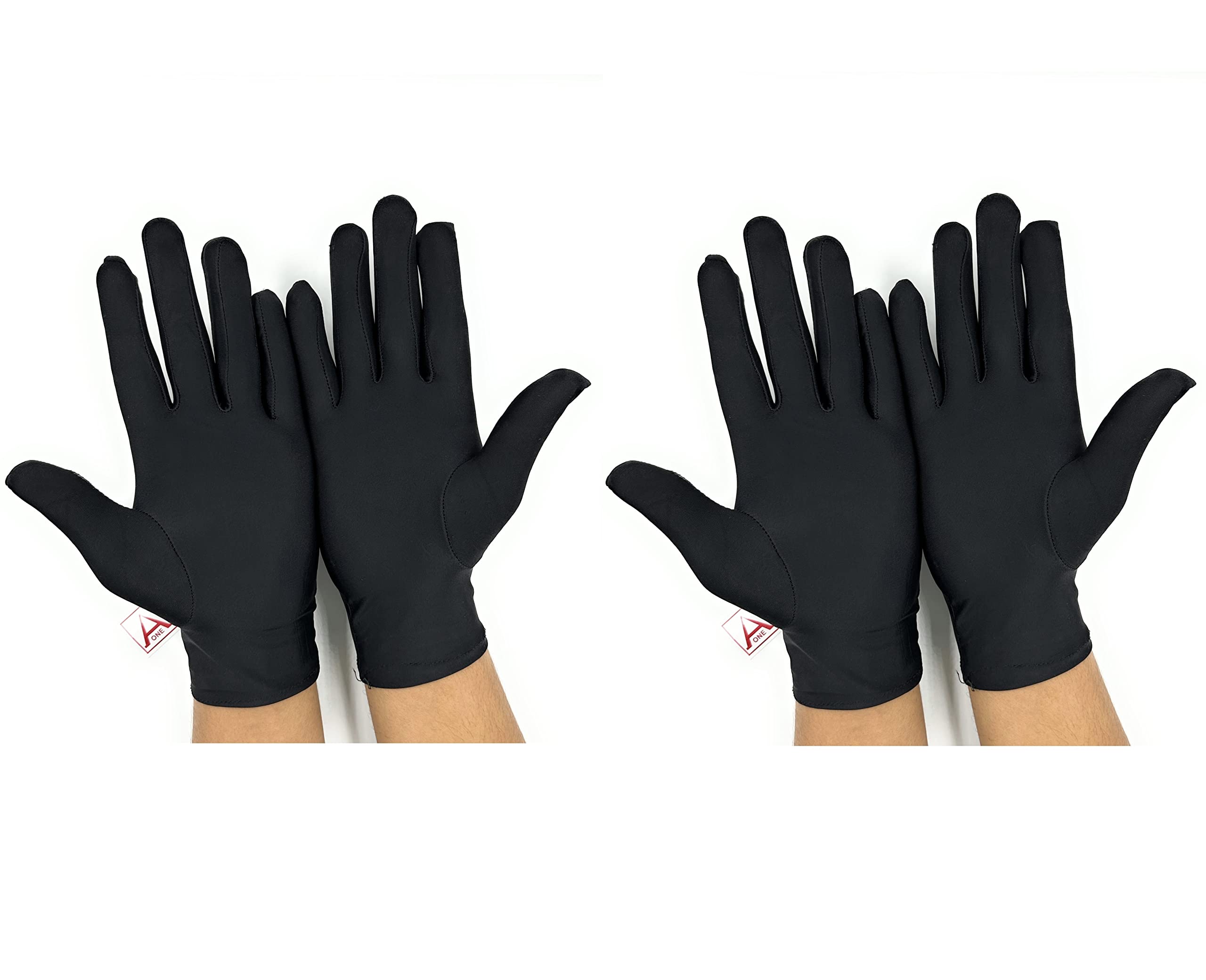 Aone Microfiber Hand Gloves Lint Free Black 2 Pairs Anti-Smear, Anti-Fingerprint Quality Check & Scratch-Free Handling for Jewellery/Diamond/Gemstone, Watch Boutique, Driver, Sun & Dust Protection